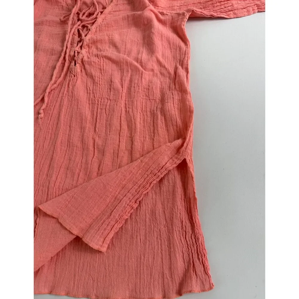 Elan Women's Long Sleeve Tunic Swim Cover Up Pink Cotton Size M Medium